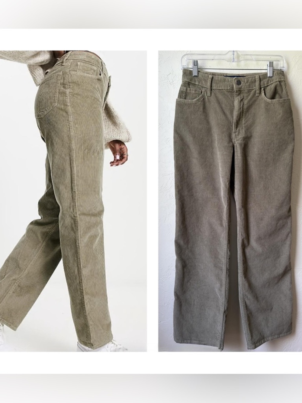 Hollister High Rise Dad Pants Olive Green Corduroy Straight Leg Size 25